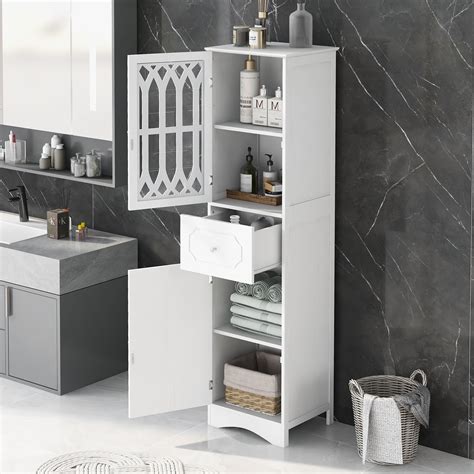 Kumji Tall Bathroom Floor Cabinet, Multifunctional Freestanding Storage ...