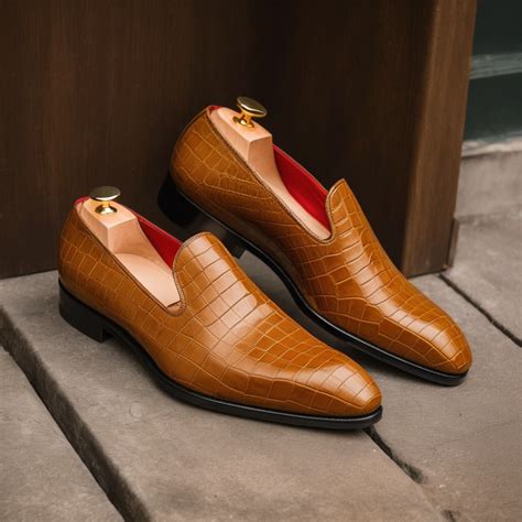 Tan Croc Print Leather Boreas Minimalist Loafers – Costoso Italiano