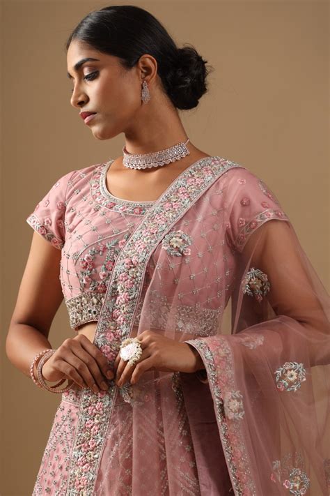 Onion Pink Stone Embroidered Bridal Lehenga – Rang Roop Online