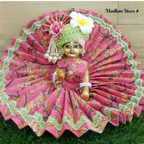 Pink & Zari Green Summer Dress with Pagdi for Laddu Gopal – Madhav Store