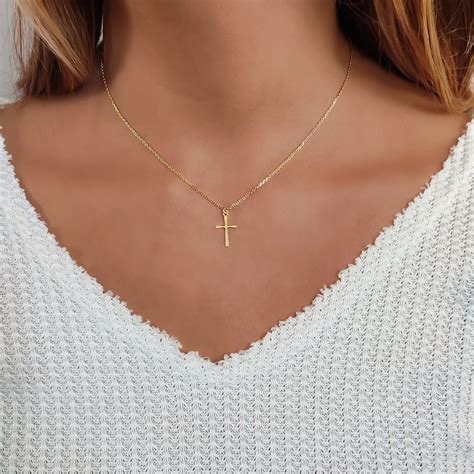 Dainty Gold Cross Necklace: Waterproof Religious Jewelry Gift - Etsy