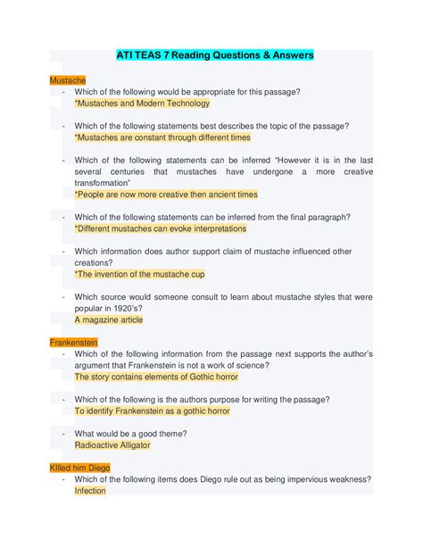 ATI TEAS 7 READING QUESTIONS AND ANSWERS(100 Q/A)(UPDATED, 2024) - DocMerit