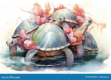 Ancient Sea Turtles, Carrying Entire Ecosystems on Their Colossal Shells - Generative AI Stock ...