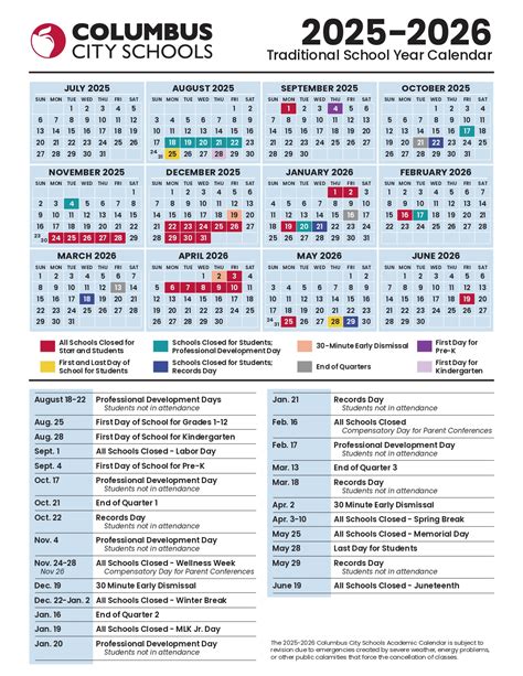 Columbus City Schools Calendar 2025 - School District Calendar