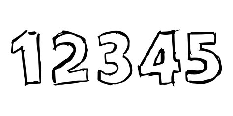 Hand Drawn Numbers 12345. Uppercase modern font and typeface. Black ...