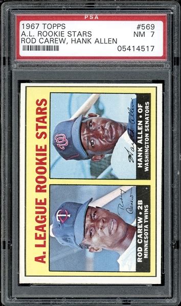 Lot Detail - 1967 Topps #569 A.L Rookie Stars Carew/Allen PSA 7 NM