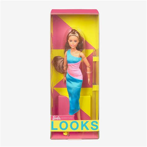 Buy Barbie Looks Doll, Brunette, Color Block One-Shoulder Midi Dress ...