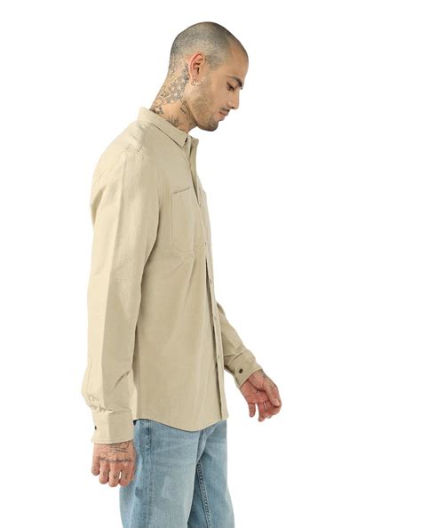 Stylised Textured Full Sleeve Regular Fit Double Pocket Shirt