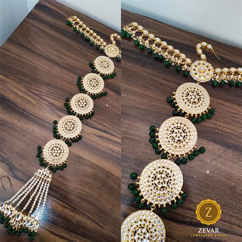 ZEVAR | Ethnic Kundan & Green Beads Studded Hair Accessory – Zevar