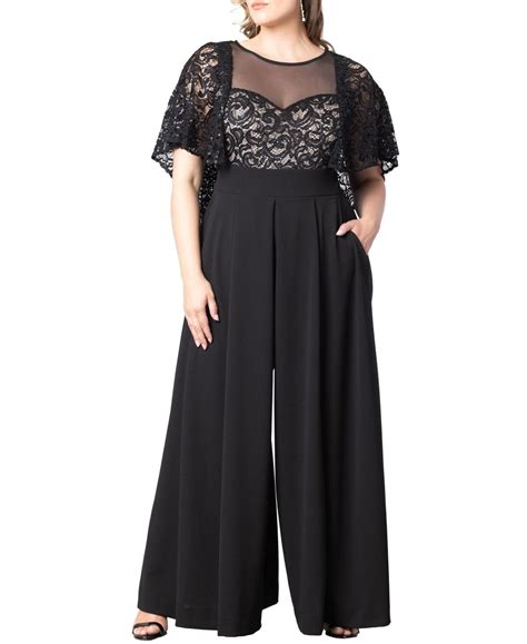 Kiyonna Plus Size Alluring Sequins Lace Formal Jumpsuit - Macy's ...