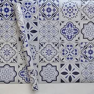 Everygoods Blue Tile Pattern Self Adhesive Waterproof Wallpaper for ...