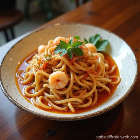 Seafood Noodle Dish with Sauce | Stable Diffusion Online