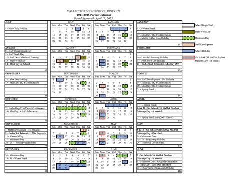 School Calendars - School Calendar - Vallecito Union School District