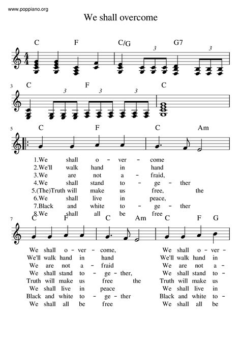 ★Joan Baez - We Shall Overcome ピアノ譜pdf- 香港ポップピアノ協会 無料PDF楽譜ダウンロード gakufu