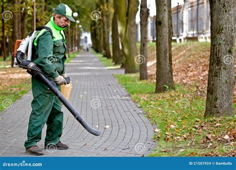 Man with leaf blower stock photo. Image of gasoline, grass - 21507924