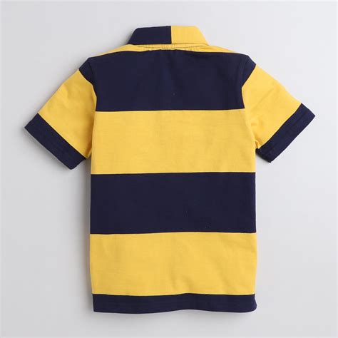 Shop 100% Cotton Striped Half Sleeves Polo Tshirt With Badge Detail ...