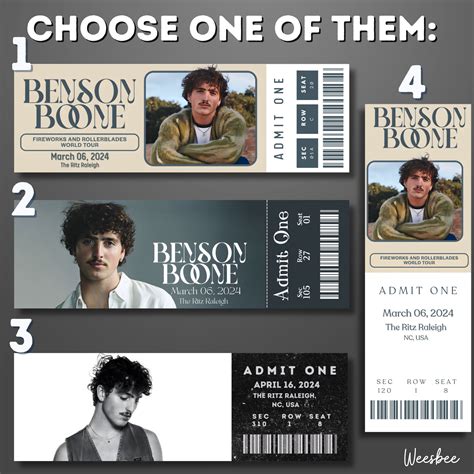 Printable Benson Boone Ticket Fireworks and Rollerblades Tour ...