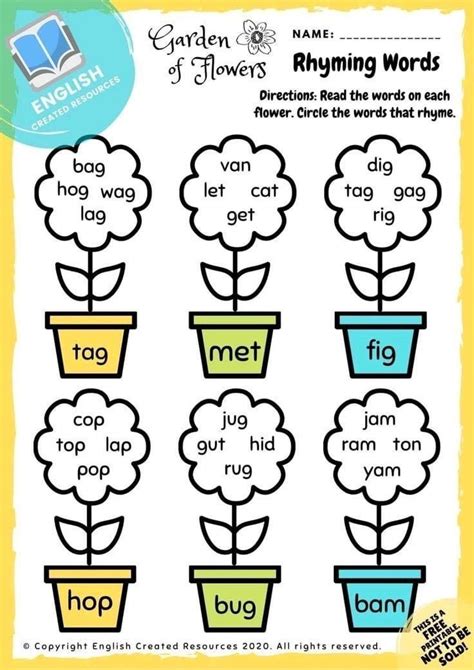 Rhyming Words Worksheet with Flowers