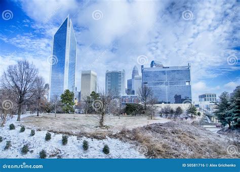 Snow an Ice Covered City and Streets of Charlotte Nc Usa Editorial ...