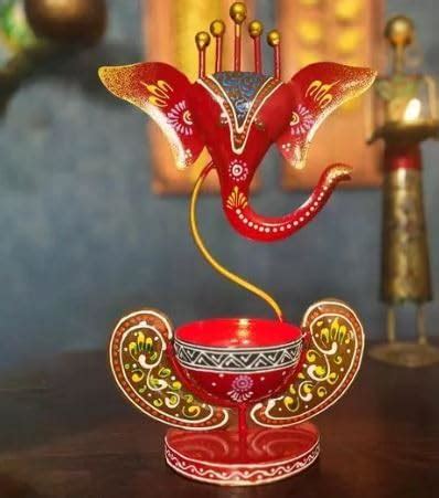 Buy Febwell Red Metal Ganesha Idol Deepak/Diya Stand Or Candle Holder ...