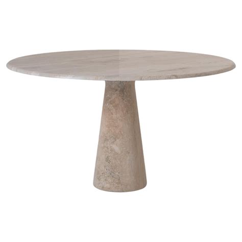 Cream Travertine Round Dining Table, in the Style of 1970 Angelo ...