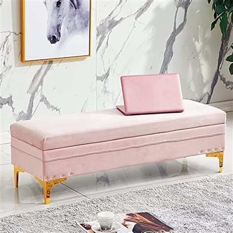 Aisha CRAfT House Luxurious Storage Ottoman Bench,Velvet Upholstered ...