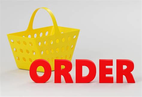 3d sign order near a grocery basket simple minimalism concept | Premium ...