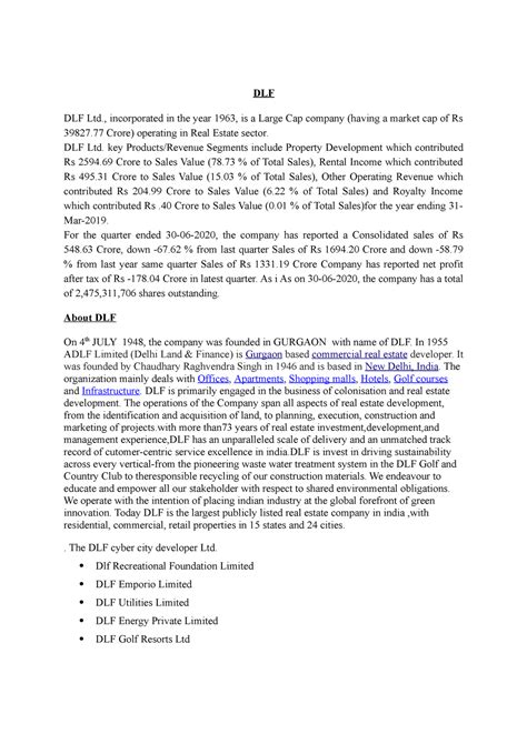 DLF - study about derivatives - DLF DLF Ltd., incorporated in the year ...