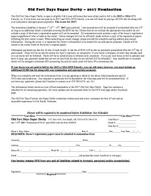 Fillable Online Old Fort Days Super Derby 2017 Nomination Fax Email ...