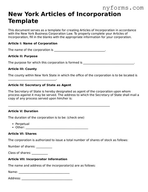 Create Your New York Articles of Incorporation Using Our Printable Form
