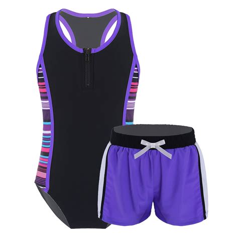 YONGHS Kids Girls Two Piece Athletic Swimsuit Racer Back Jumpsuit with ...