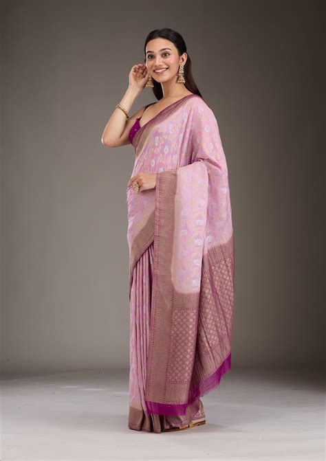 Buy Lavender Zariwork Georgette Saree - Koskii