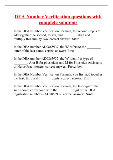 DEA Number Verification questions with complete solutions - DEA Number Verification - Stuvia US