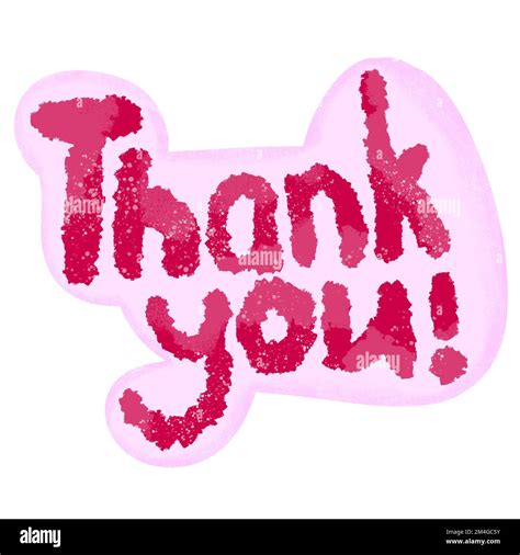 Hand drawn illustration of thank you words lettering phrase in red pink ...