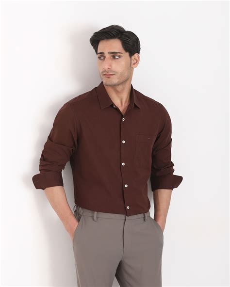 Maroon Cotton Linen Plain Slim Fit Casual Shirt