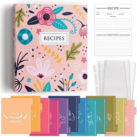 Buy Floral Recipe Binder 3 Ring Binder Set, Recipe with 50 Recipe Cards ...