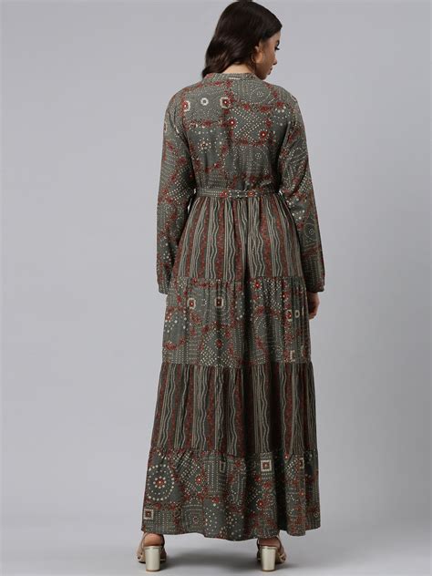 Neerus Grey Straight Casual Printed Maxi Dresses – Neerus India