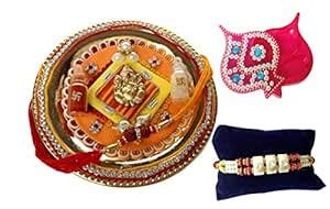 Buy Unique Arts & Interiors Steel Decorated Puja Thali with Rakhi and ...