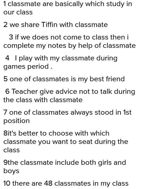 Describe your classmate.(5 to 7 sentence) - Brainly.in