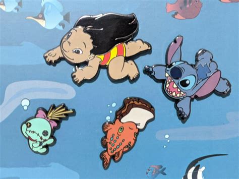 Disney Lilo & And Stitch Scrump Pudge Swimming 4 Enamel Pin Set ...