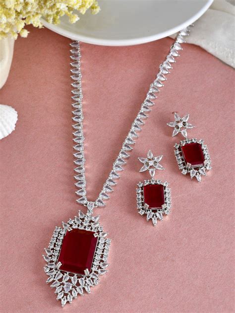 Buy Long Faux Ruby Diamond Jewellery Sets for Women Online at ...