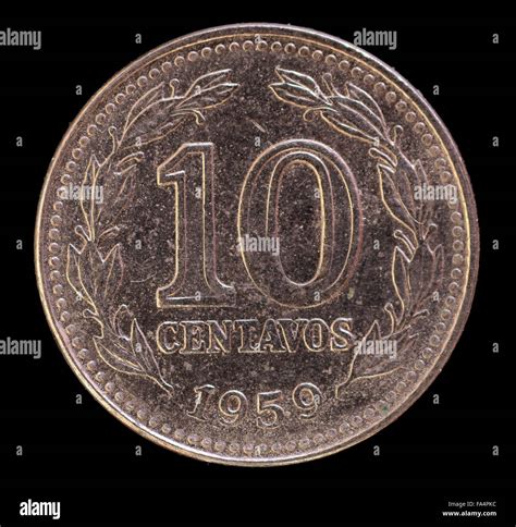 The tail face of 10 centavos coin, issued by Argentina in 1959. Image ...