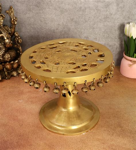 Brass 10 Inches Pooja Chowki with Bells, Brass Chowki for Pooja, Chowk ...