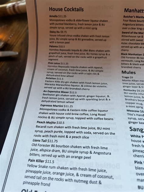 Menu at Butcher's Union pub & bar, Grand Rapids, 438 Bridge St NW