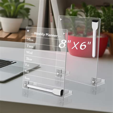 2 PCS Clear Acrylic Dry Erase Board for Desk 20 x 15 cm Magnetic Weekly Meal Planner, Desktop ...