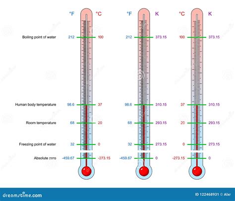 Los Termómetros Fijaron Fahrenheit Celsius Kelvin Temperature Division Ilustración del Vector ...