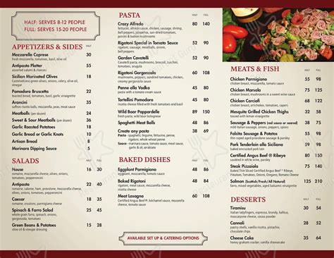 Menu at Nora's Italian Cuisine pub & bar, Las Vegas, 5780 W Flamingo Rd