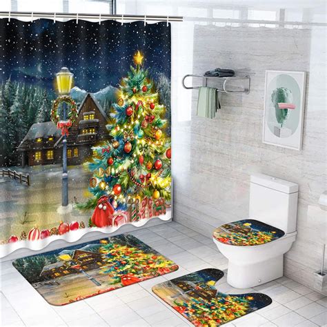 Amazon.com: Alishomtll 4 Pcs Merry Christmas Shower Curtain Sets with ...