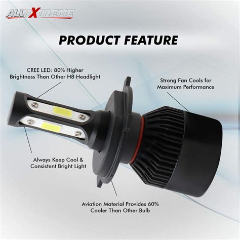 Allextreme 3 Car LED H4 6000K Headlight 25 Watt 2000LM Driving Headlamp ...