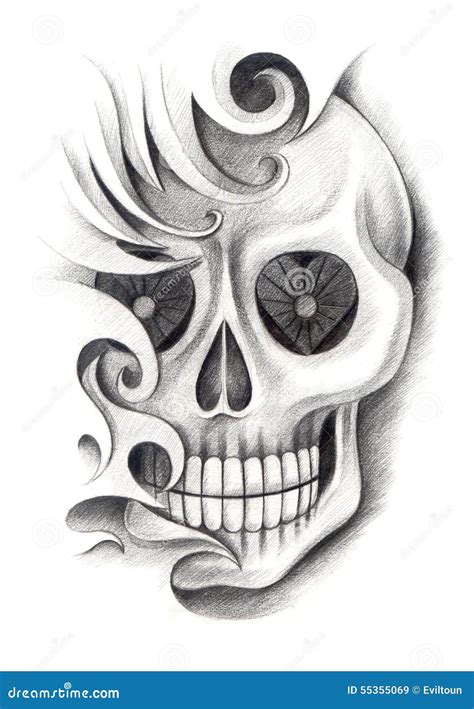 Skull art tattoo. stock illustration. Illustration of evil - 55355069